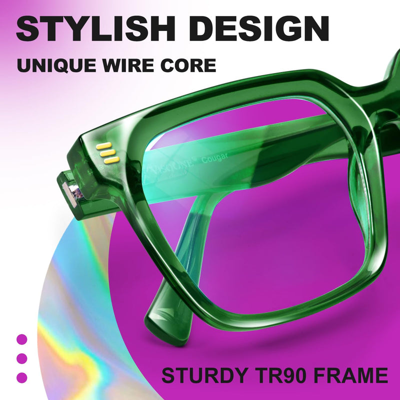 VISOONE Rectangle TR90 Blue Light Blocking Glasses Computer Glasses with Preppy Look for Women and Men Cougar Cougar Upg Basil Green - BeesActive Australia