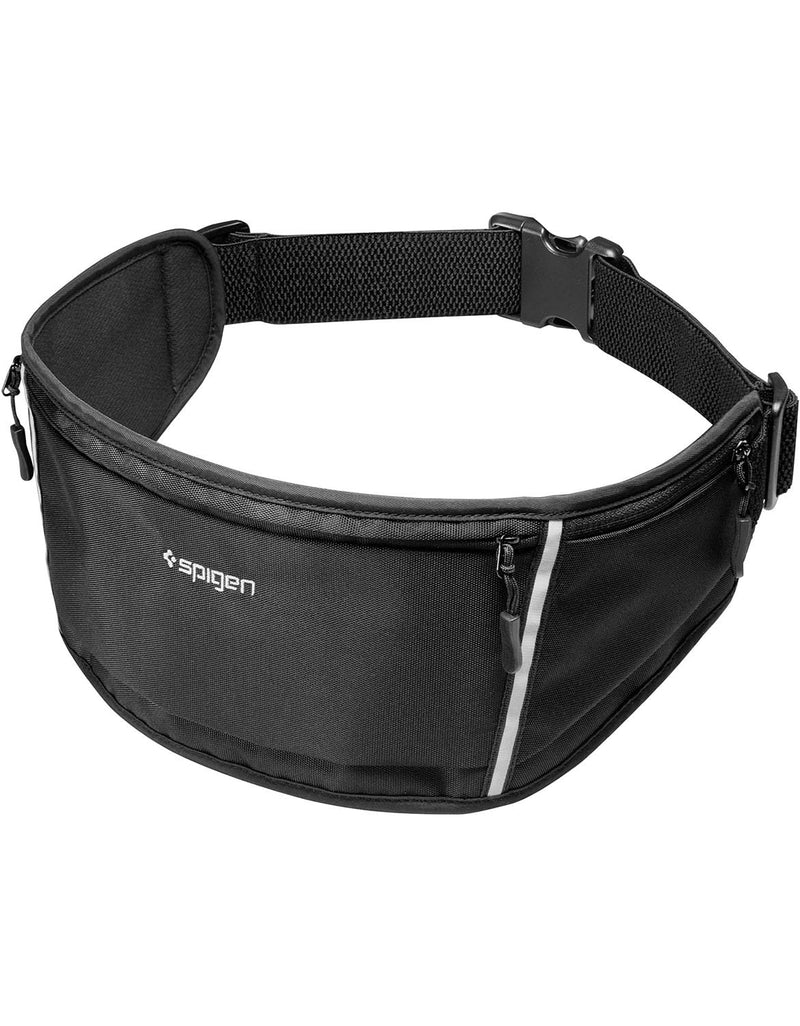 Spigen Life A710 Dynamic Shield Slim Running Adjustable Waist Belt Fanny Pack for Men & Women, Phone Holder, Lightweight, Water Resistant, Reflective, Bounce-free for Running, Jogging, Sports - Black