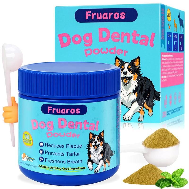 [3-in-1] Dog Dental Powder for Plaque and Tartar Support - 750M CFU Probiotics & Brown Algae Dog Breath Freshener - Vet-Grade Teeth Cleaning, Gut & Coat Health - 5.3 oz (150g) for Medium Breeds Medium Dogs (5.3 oz / 150g) - 75 Day Supply