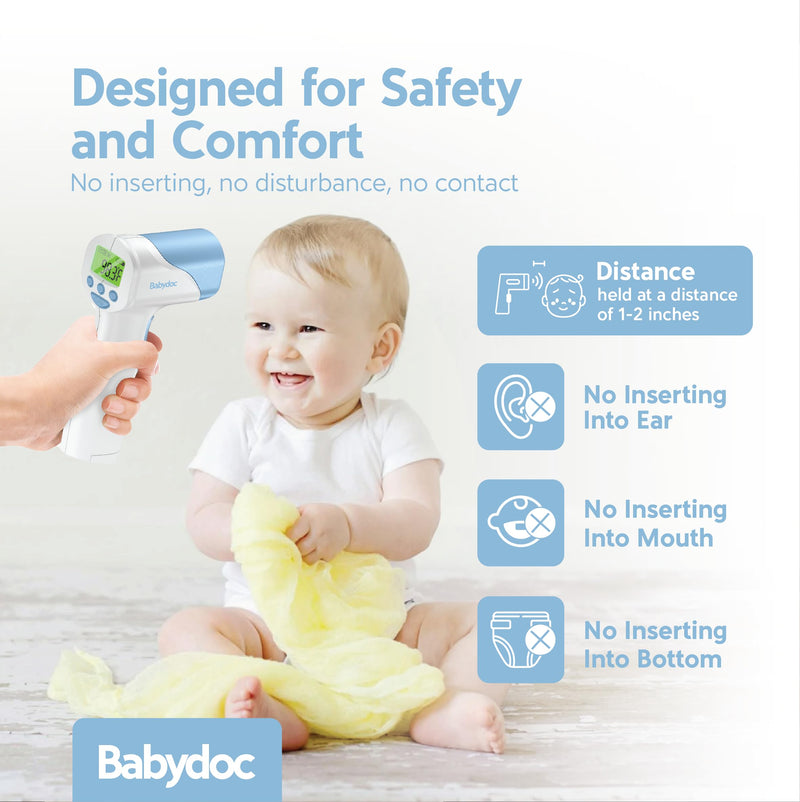 Babydoc Medical Grade FSA-HSA Eligible Baby Thermometer for Kids, AccuTemp German Sensor, 3-in-1 Safe Non-Contact Infrared Forehead Thermometer, Object Mode for Milk or Bathwater, Infants, Children Blue