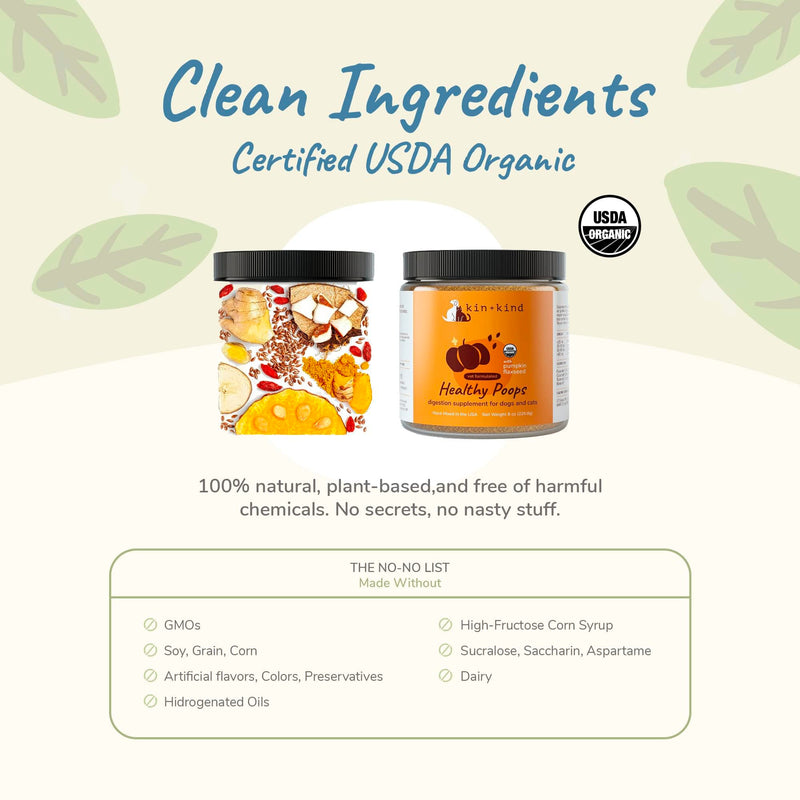 kin+kind Organic Pumpkin Powder for Dogs & Cats for Healthy Poop - Made in USA - Natural Pumpkin Powder Formula w/Flax Seed, Ginger, Turmeric & Coconut - Nutritional Supplement - Small 4oz 4 Ounce - BeesActive Australia