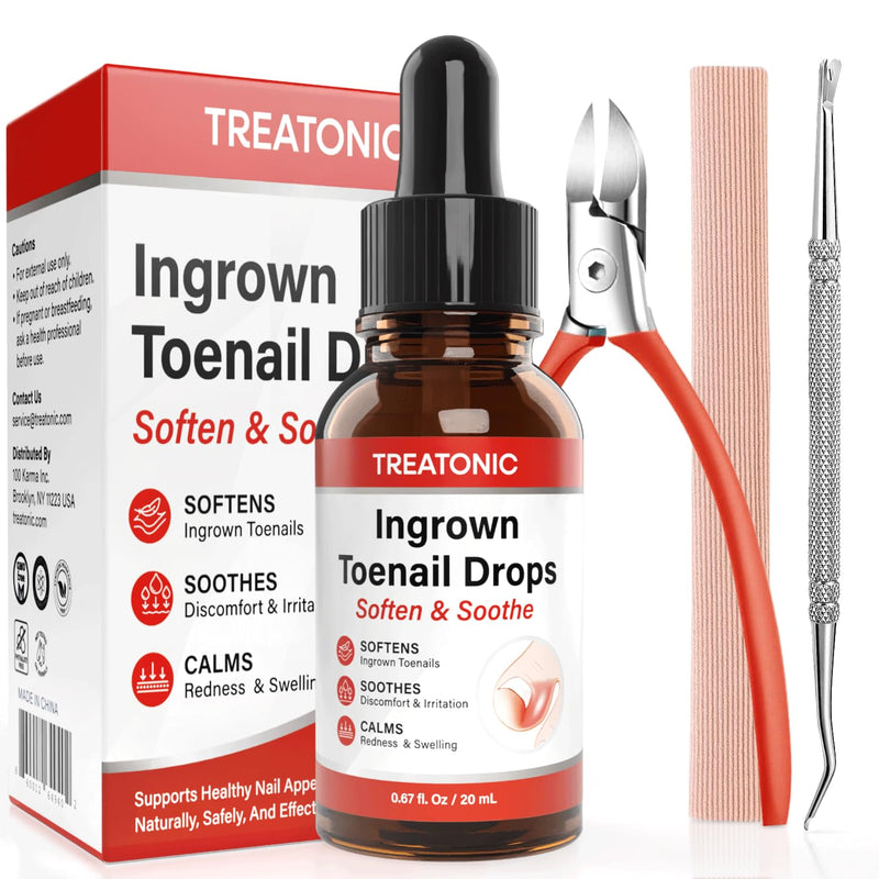 Treatonic Ingrown Toenail Treatment Kit – Nail Softening Drops & Precision Clippers Removal Set for Ingrown Toenail Care, Thick Curved Nails, Hard-to-Trim Toenails – Ingrown Toenail Tool for Home Use Ingrown Toenail Kit - BeesActive Australia
