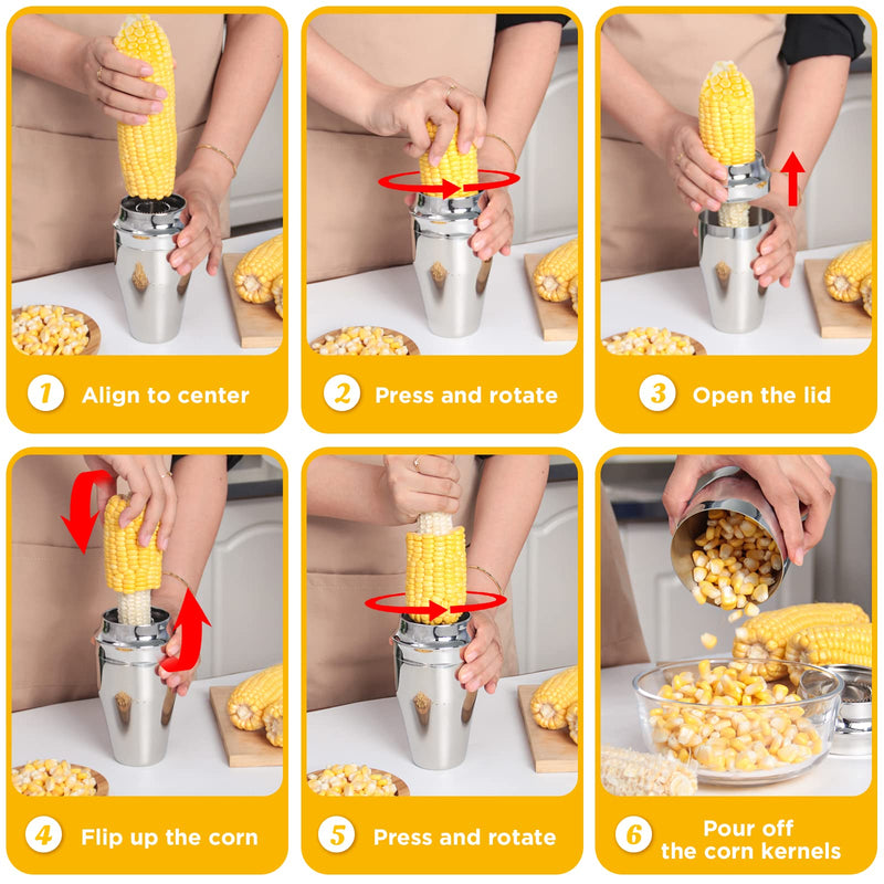 YYP Corn Cutter Peeler, Corn Cob Stripper with Cup [No Splatters or Mess], 304 Stainless Steel Corn on the Cob Remover Kitchen Tool, Corn Kernel Shucker Separator Slicer with Serrated Sharp Blade - BeesActive Australia