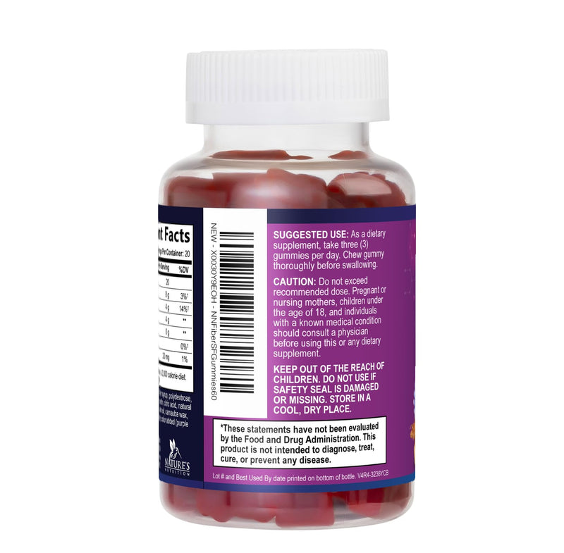Fiber Gummies – Sugar Free Prebiotic Plant-Based Fiber 4g per Serving Supplement - Improved Soluble Formula Supports Digestive Health & Regularity - Non-GMO, Natural Berry Flavor Chewable - 60 Gummies 60 Count (Pack of 1)