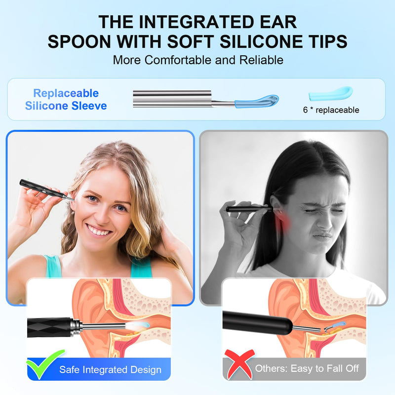 High-Definition Ear Wax Removal, Wireless Ear Cleaner, Safe and Gentle Ear Wax Removal Kit, Rechargeable Ear Cleaner with Camera and Light, Ear Cleaning Kit for Android and iOS (Black) Black - BeesActive Australia
