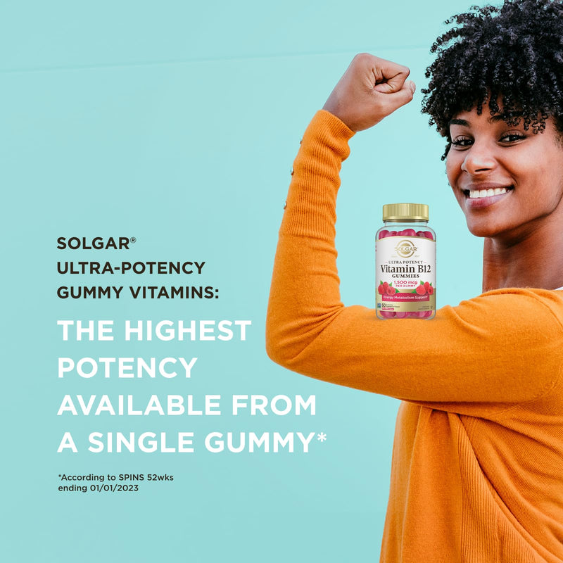 Solgar Methyl B12 Gummies for Adults 1,500mcg Ultra Potency Vitamin | Energy & Metabolism Support, Raspberry Flavor, Vegan & Gluten-Free for Women & Men, 2 Month Supply, 60 Servings, 2g Sugar 60 Count (Pack of 1)