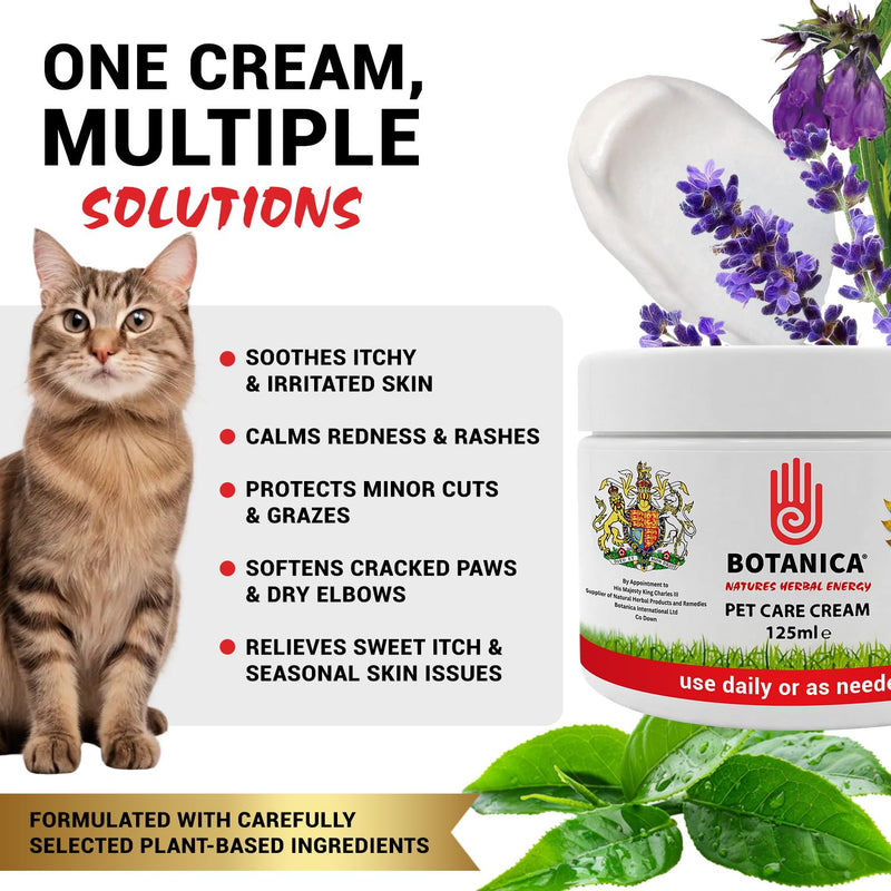 Botanica Pet Care Cream, Pet Skin & Coat Care for Dogs & Cats, Botanical Moisturising Cream with Aloe Vera, Tea Tree, Lavender, Comfrey, Cedarwood & Neem Oils, Vegan, 125 ml