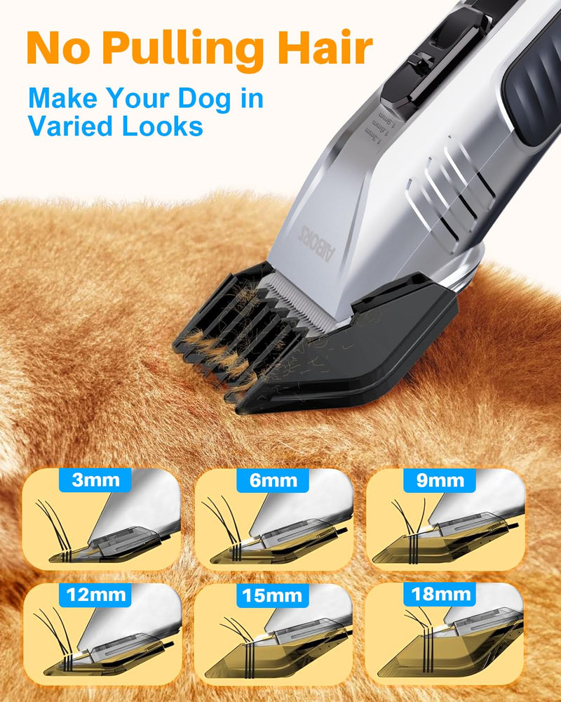 Dog Clippers for Grooming, AIBORS 2500mAH Dog Shavers Kit for Grooming, Low Noise, Rechargeable Cordless Hair Clippers for Dogs Cats Pets, USB C Charging, Quite Dog Hair Trimmer with Ceramic Blade - BeesActive Australia