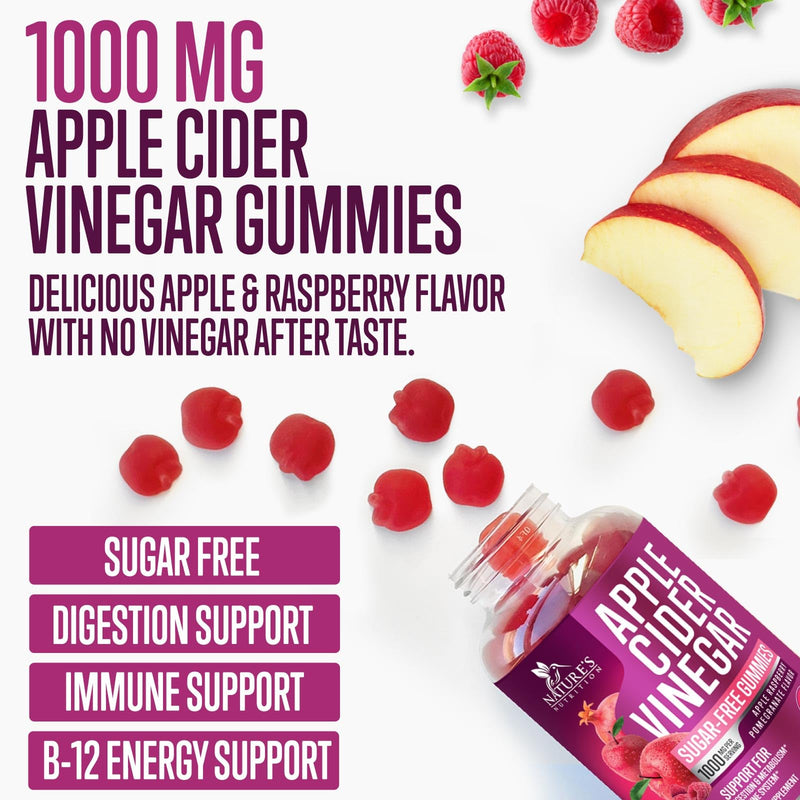 Apple Cider Vinegar Gummies 1000mg per Serving - Sugar Free Max Strength ACV Gummy Vitamins Supplement, Advanced Formula, Vitamin B12 Supports Metabolism & Energy, Keto Friendly, Vegan, 120 Gummies 120 Count (Pack of 1)