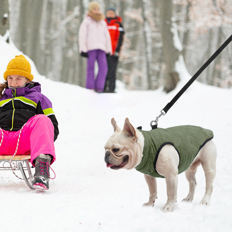 SCENEREAL Winter Dog Vest Coat with Harness Built in, Warm Dog Jacket for Small Medium Dogs, Dog Cold Weather Coats with Zipper, Fleece Puffer Vest Windproof Snow Clothes for Puppy Pet S(Chest 14") #1 Olive-Matte - BeesActive Australia