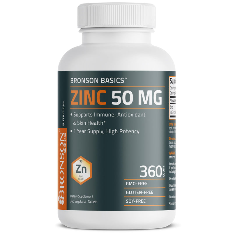 Bronson Zinc 50 MG High Potency One Year Supply Supports Immune, Antioxidant & Skin Health - Non-GMO, 360 Vegetarian Tablets 360 Count (Pack of 1) - BeesActive Australia