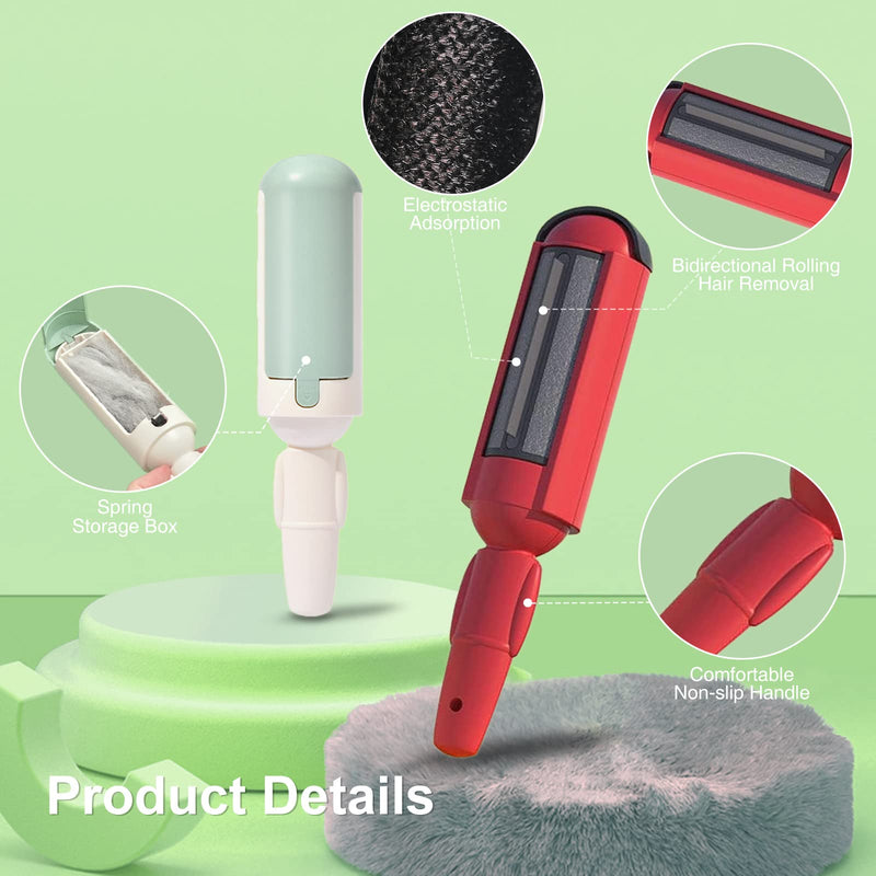 Pack of 2 Lint Roller Pet Hair Reusable Pet Hair Remover Brush for Cat Hair and Dog Hair Easy to Clean Pet Fur Remover Brushes for Clothes, Carpet & Sofa Red/Green - BeesActive Australia