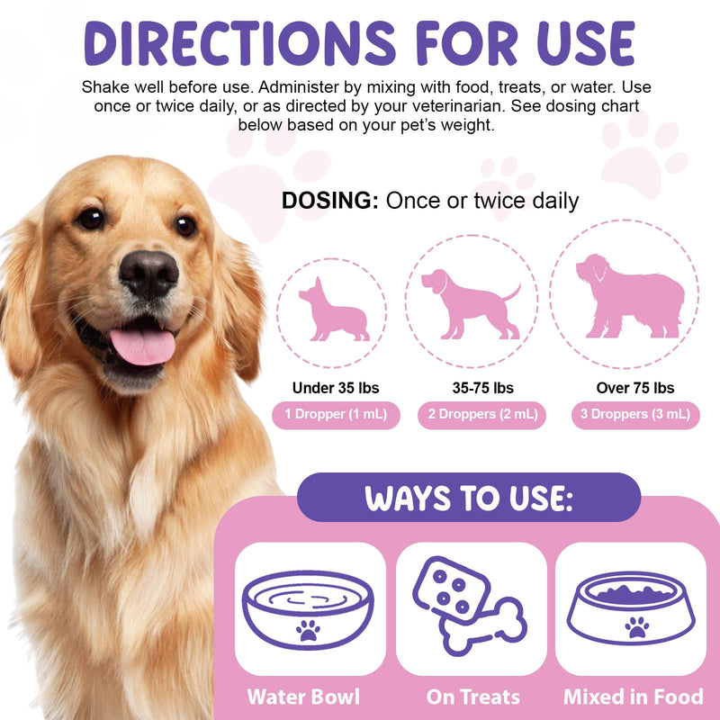 Dog Allergy & Immunity Boost Drops 60ml - Bacon Flavour Natural Itchy Skin Relief, Liver Support & Anti-Inflammatory Supplement for Dogs of All Breeds