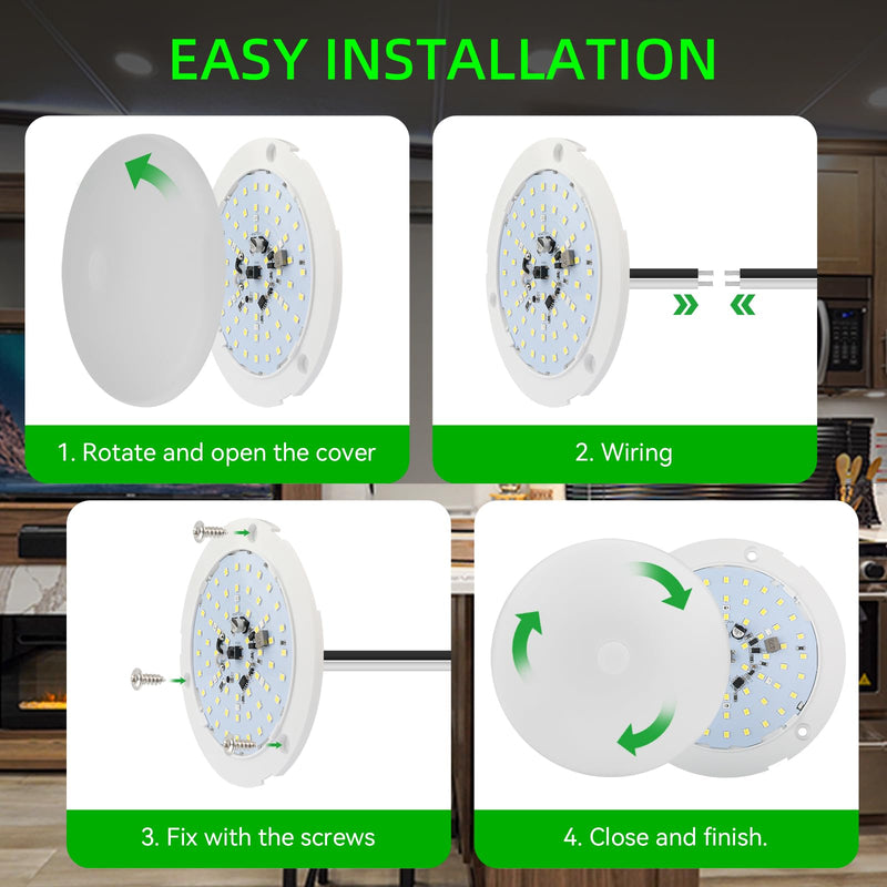RV Puck Light 5Inch, Dimmable RV Light Fixture 12V, Camper Interior Light with Inbuilt Dimmer Switch, RV Ceiling Light for Boat Camper Trailer Car(Dimmable Warm White& Blue Nightlight, 6PCS) Warm White 6Pack