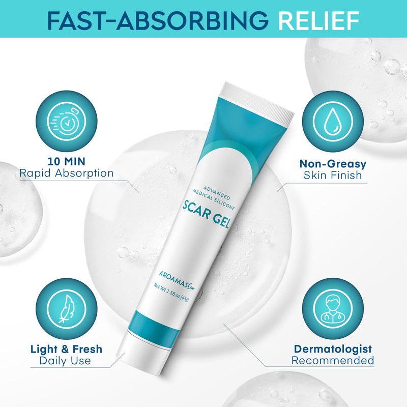 Aroamas Scar Advanced Scar Gel - Medical-Grade Silicone Scar Gel to Help Improve The Appearance of Scars and Stretch Marks for Face & Body - 45g - BeesActive Australia