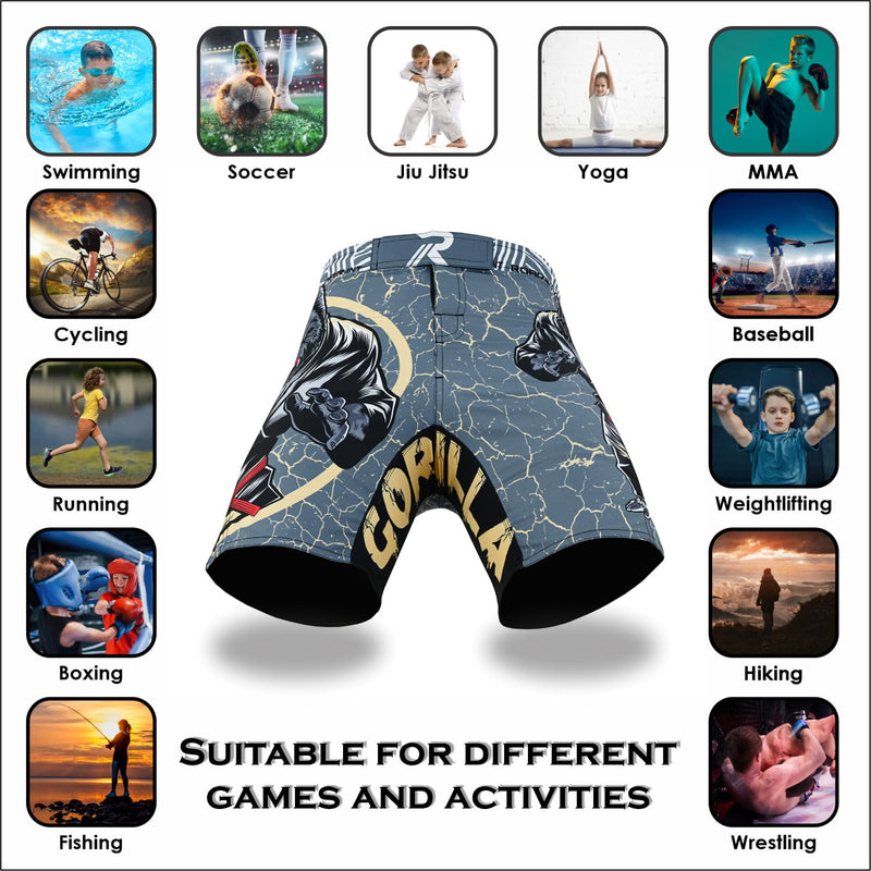 ROAR-INT Kids Mixed Martial Arts MMA Shorts BJJ Cross Training Gym Boxing Grappling Kickboxing Muay Thai Workout Shorts Small Gorilla