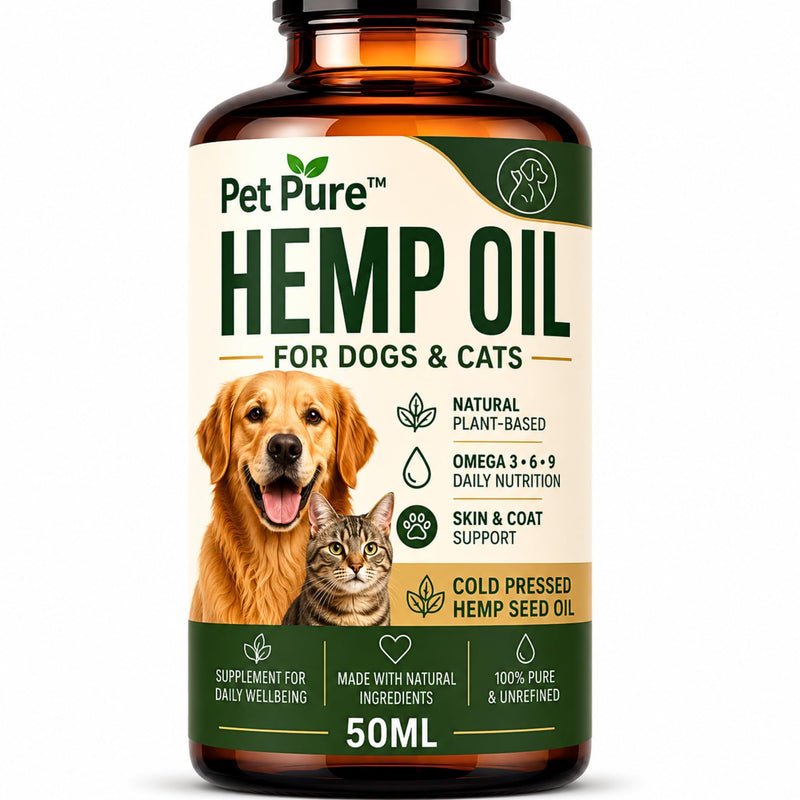 Hemp Oil for Dogs & Cats – Pet Pure™ 50ml – Hemp Oil for Dogs UK – Helps Support Calm Behaviour, Skin, Coat & Joint Health – Plant-Based Omega 3, 6 & 9 Supplement