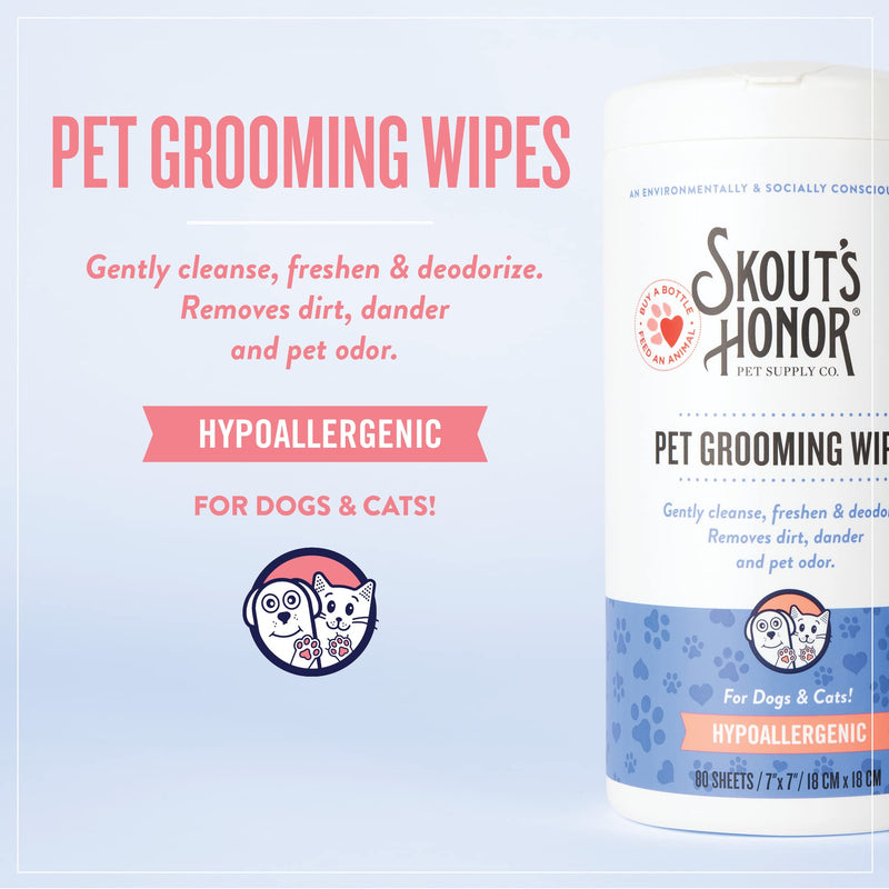 SKOUT'S HONOR Pet Grooming Wipes for Dogs and Cats - Deodorizing, Plant-Based, Biodegradable, Fragrance-Free - for Paws, Faces, Skin Folds & Bums, 80 Count 1- Pack - PawsPlanet Australia