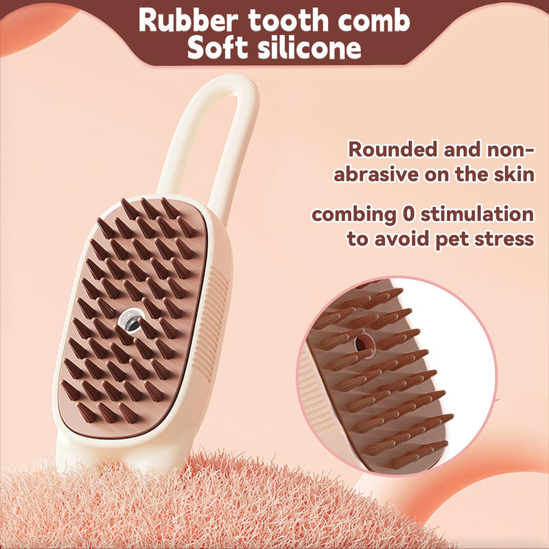 Cat Steam Brush for Shedding, 3 in 1 Pet Steam Brush, Silicone Massage Grooming Brushes for Long or Short Haired Dogs Cats, Removes Static Flying Hair, Water Cat Brush for Furry Pet(Beige) Beige White - BeesActive Australia