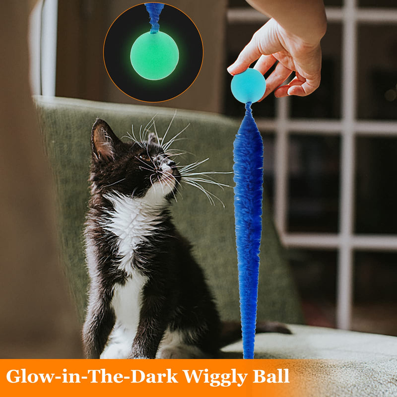 SHENGSEN Mixed Bouncy Ball with Tail Cat Toys-5 Packs,Rainbow Magic Worm with Ball Toy for Cats,Colorful Fuzzy Worm Bouncy Balls Cat Toy Mixes bouncy balls - BeesActive Australia