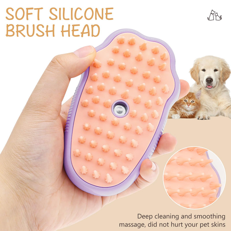 Cat Steam Brush for Shedding: 3-in-1 Silicone Steam Brush for Cats, Rechargeable Steam Cat Brush, Steamy Pet Brush, Dog Steam Brush for Shedding, Cat Grooming Brush with Steam - Purple - BeesActive Australia