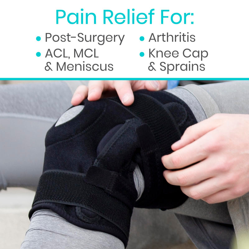 Vive Hinged Knee Brace (2 Pack) - Relieves ACL, MCL, Meniscus Tear - Lightweight, Comfortable, Breathable Open Patella Wrap with Side Stabilizers - for Women & Men - Adjustable Strap for Tendonitis (Black) Black