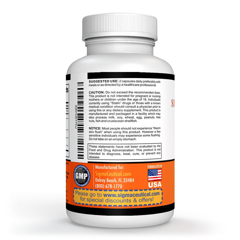 Niacin Supplement – Beta Sitosterol Supplement – Policosanol Supplement – Plant Sterols - Garlic Supplement – Cayenne Supplement – 60 Capsules 60 Count (Pack of 1)
