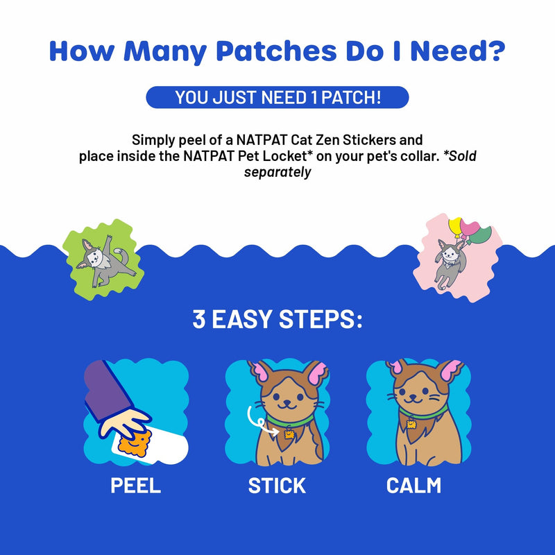 NATPAT Zen Patch Calming Stickers for Cats – Natural Aromatherapy Anxiety Relief for Cats, Non-Toxic Peel-and-Stick Patches with Lavender, Orange & Vanilla Oils - 24 Pack