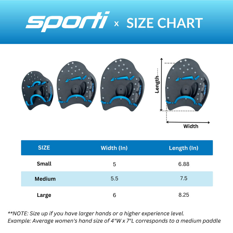 𝗦𝗽𝗼𝗿𝘁𝗶 Power Swim Paddles for Lap Swimming - Adjustable Straps - Lap Swimming Gears - Hand Paddles for Adults & Kids Small