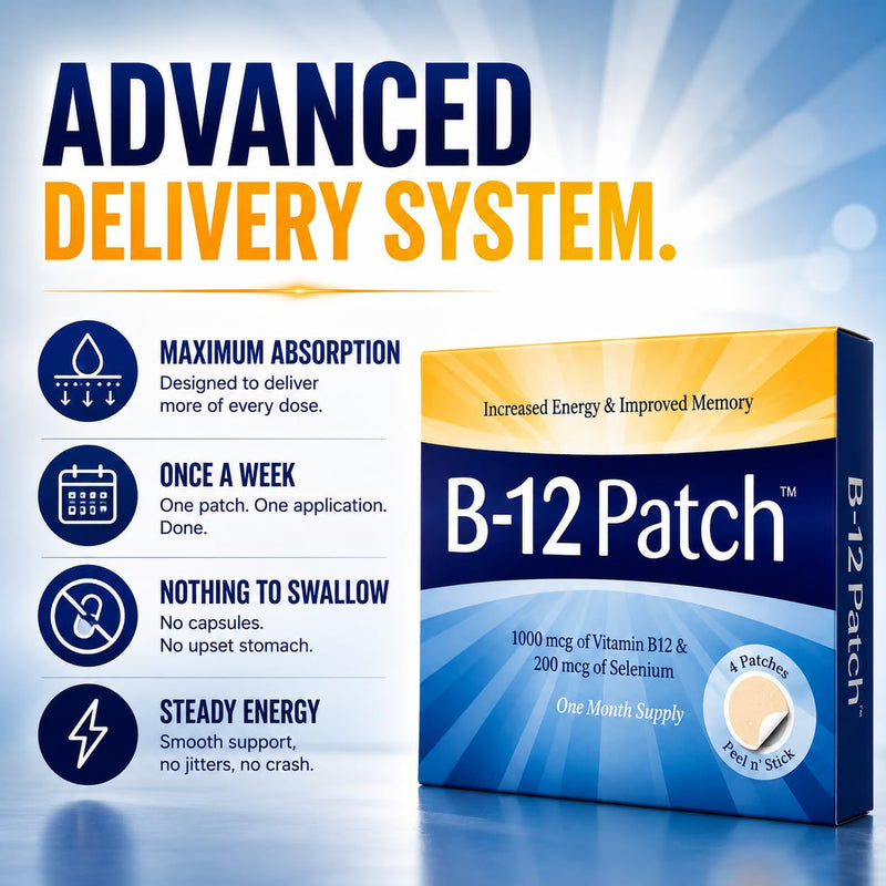 Vita Sciences Vitamin B12 Patch - Extra Strength Formula for Men and Women, 1 Month Supply. Boost Energy, Focus, Memory & Metabolism | 1000 mcg Vitamin B12 Patch for Energy, Focus, Memory, Metabolism & Wellness for Convenient Daily Use.