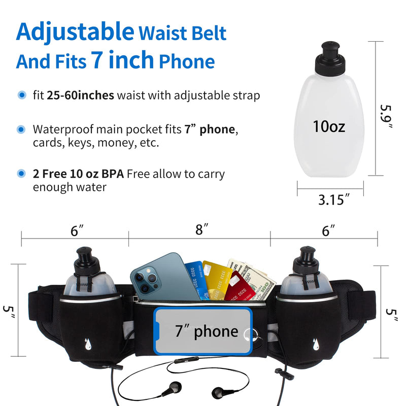 PYFK Running Belt with Water Bottles, Hydration Belt for Men and Women, Water Bottle Holder Running Pouch Water Belt, Fanny Pack Fits 7 inches Phones, Waist pack for Runner Jogging black(black) - BeesActive Australia