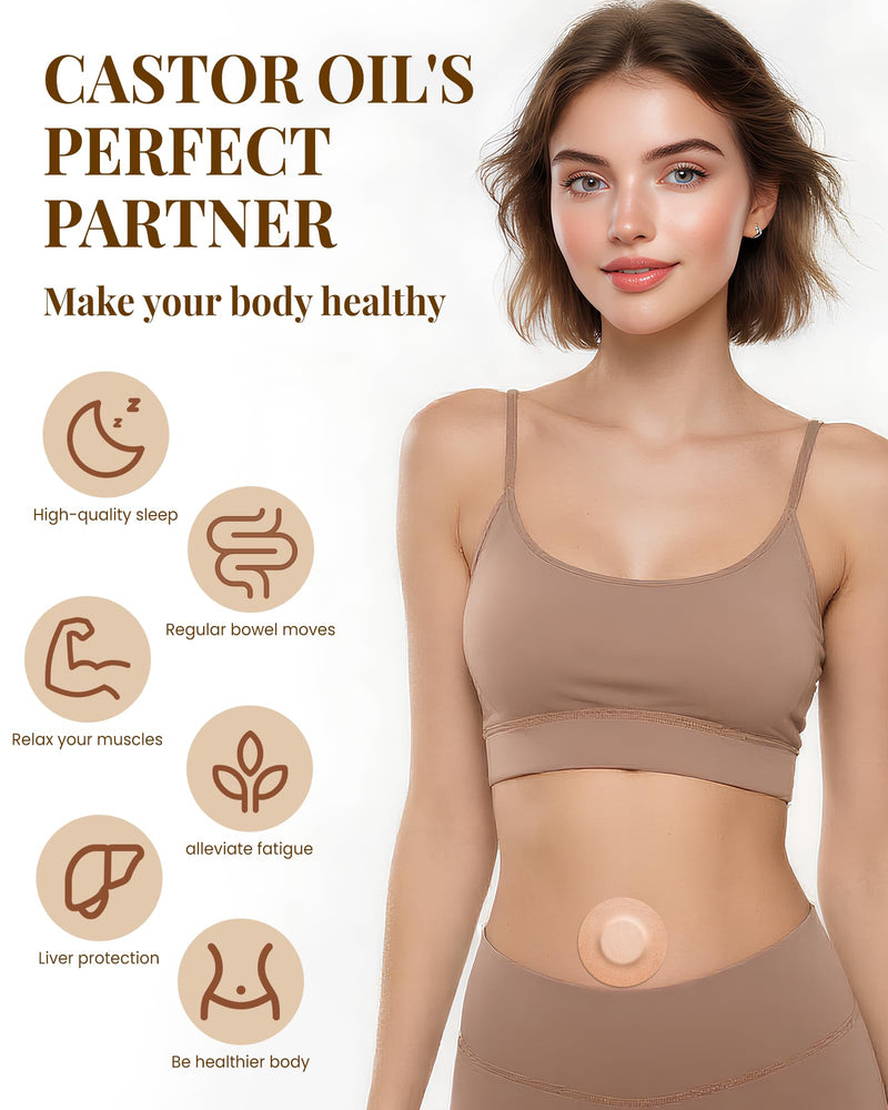 54PCS Castor Oil Patches, Castor Oil Pack Wrap Organic Cotton, Suitable for The Navel Disposable Self Patch, Bottom & Sides are Leak-Proof, Breathable & Portable, No Wash - Khaki 54 Count (Pack of 1) - BeesActive Australia
