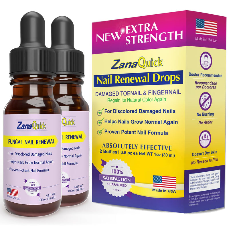 ZanaQuick Extra Strength Toenail & Fingernail Repair Drops - Nail Care Renewal for Thick, Damaged & Discolored Nails - 2 Pack 0.5 Fl Oz (Pack of 2) - BeesActive Australia