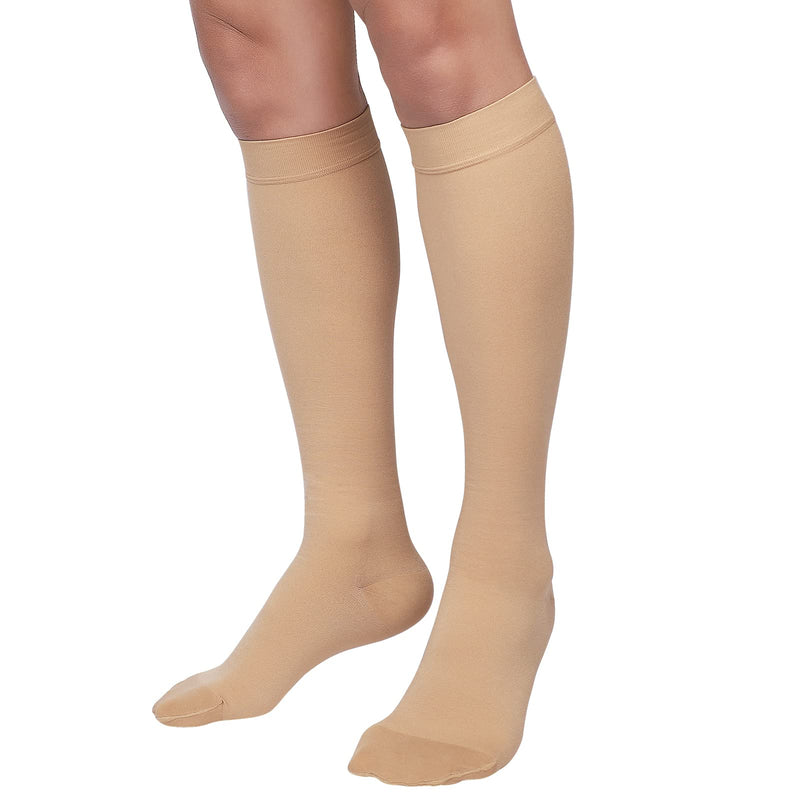 MGANG® 20-30 mmHg Compression Socks, Knee High Compression Stocking for Men and Women, Closed Toe, for Varicose Veins, DVT, Swelling, Edema, Shin Splints, Beige XX-Large Closed-toe Beige - BeesActive Australia