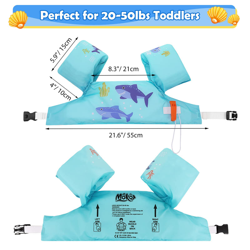MoKo Swim Arm Band for Kids 20-30-40-50lbs, Toddler Swim Vest Cute Cartoon Swimming Wings Pool Floats Sleeve Children Water Sports Learning Swim Training Equipment, Blue A-Blue Shark for kids 20-50 lbs