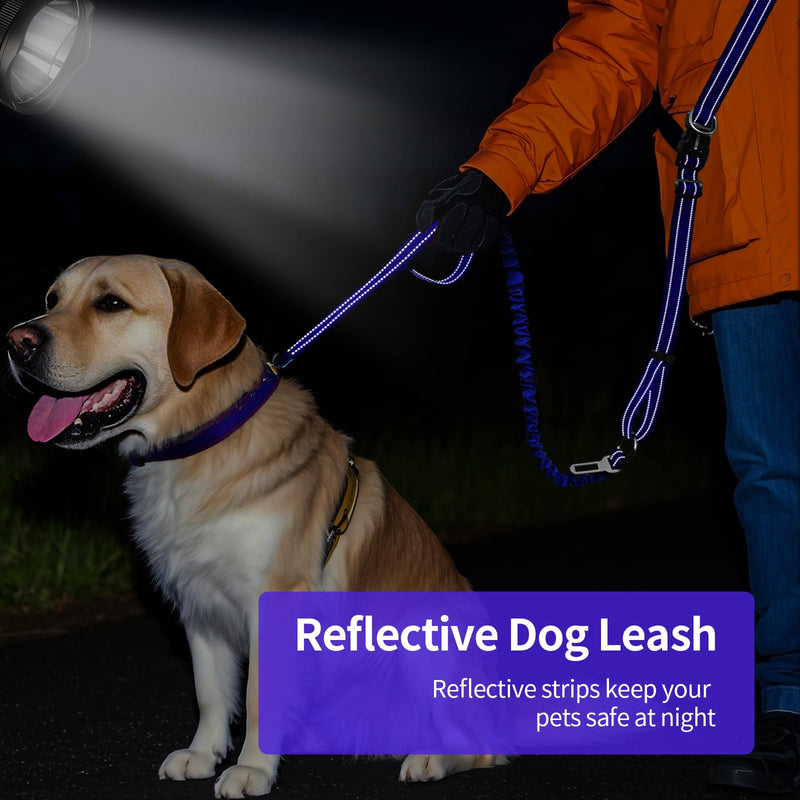 Kazazoo Hands-Free Dog Leash with 6-9FT Adjustable Length - Heavy Duty No Pull Bungee Design, Reflective Safety for Walking, Jogging & Training | Suitable for Medium to Large Dogs Purple L PRUPLE