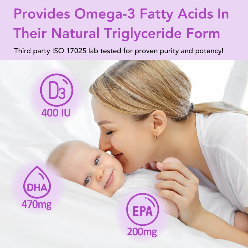 Premom Prenatal DHA Fish Oil: Triglyceride Omega 3 with 470mg DHA, 200mg EPA + 400 IU VIT D3 Supplement - Fertility Support for Women - Globally Sourced from Wild Caught Fish - BeesActive Australia