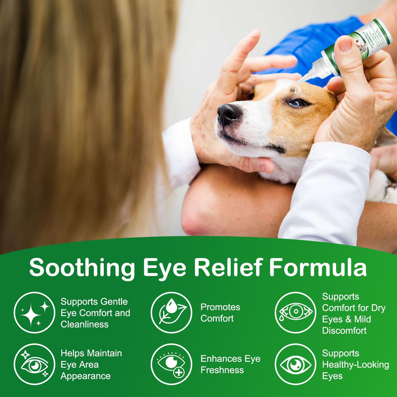 Dog Eye Drops 60ml, Pet Eye Drops for Dog & Cat, Relieve Eyes Itching & Irritation, Natural Eye Care Solution, Remove Tear Stains, Safe for All Animals