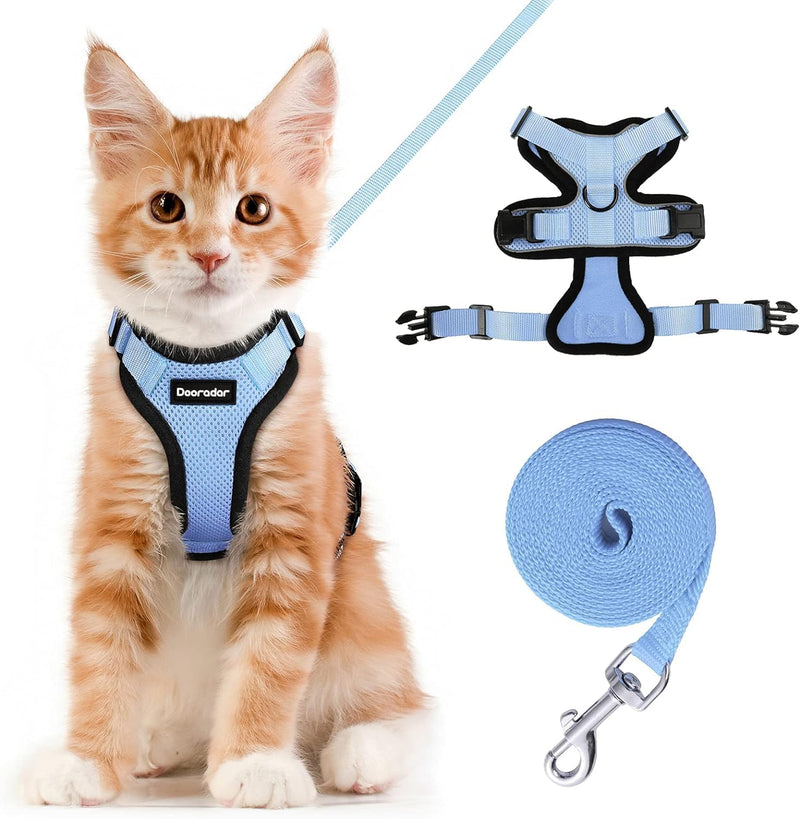Dooradar Cat Harness with Lead, Escape-Proof Cat Lead with Harness for Medium Cats, Reflective Cat Harness, Large Cat, XS, Light Blue XS (Pack of 1) - BeesActive Australia