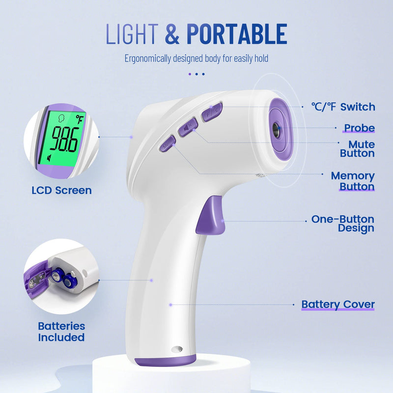 No-Touch Thermometer for Adults and Kids, Digital Thermometer with Fever Alarm, Fast Accurate Results, Easy for All Ages, FSA Eligible (Purple) Purple - BeesActive Australia