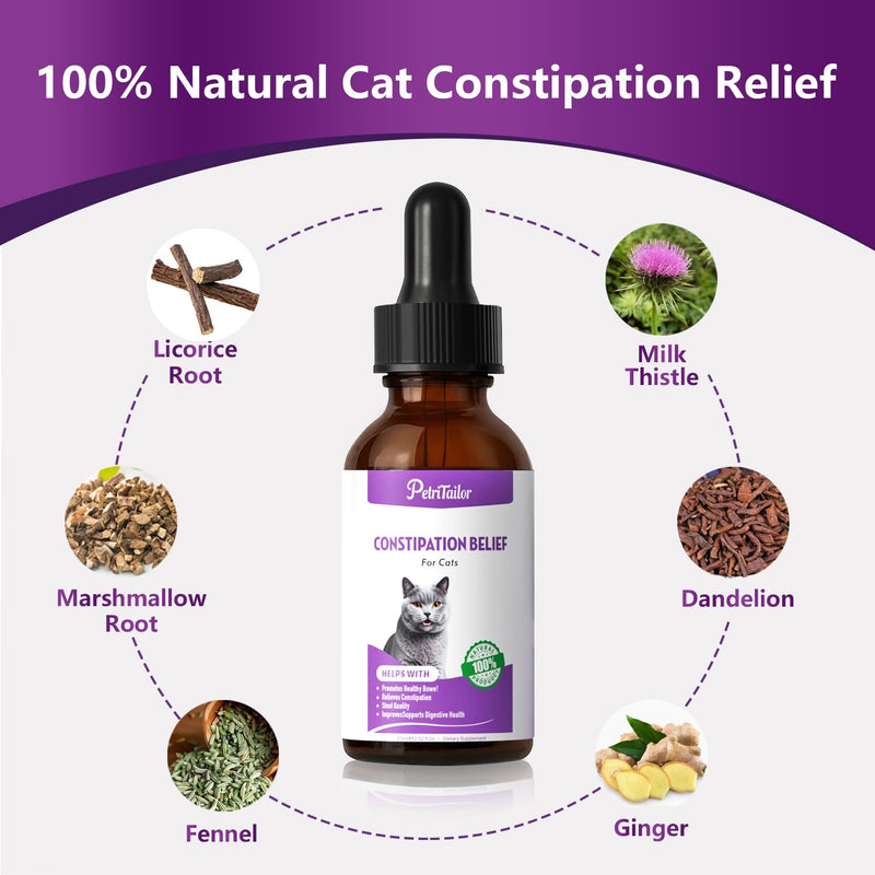 Cat Constipation Relief,Liquid Drops Laxative for Felines,100% Pure Natural Gentle Herbal Supplement,Pets Stool Softener,Promote Digestive Health,Probiotic Gut & Immune Support