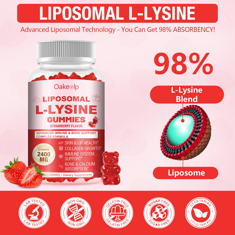3 Pack Liposomal L-Lysine 2400mg & Vitamin C 1000mg Gummies - with D3 K2 Zinc, Magnesium, Echinacea - for Lips & Oral Wellness,Immune Support, Skin Health & Energy Boost 60 Count (Pack of 3)