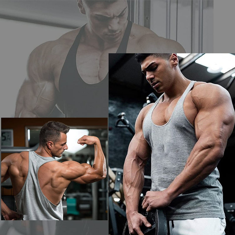Babioboa Men's 3 Pack Gym Workout Tank Tops Y-Back Muscle Tee Stringer Bodybuilding Sleeveless T-Shirts X-Large Black/Grey/Red - 3 Pack - BeesActive Australia