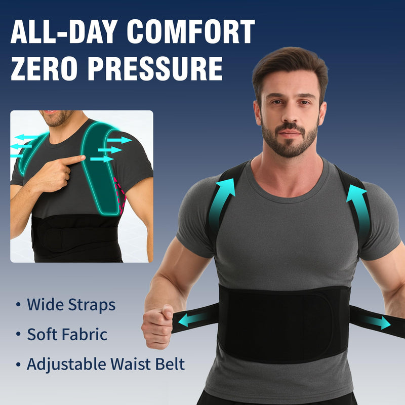 Back Brace Support Posture Corrector for Men ‚Äì Full Back Support for Upper, Mid & Lower Back Pain Relief, Ergonomic 3-in-1 System Improves Posture & Helps with Slouching, Rounded Shoulders (1, Large) 1
