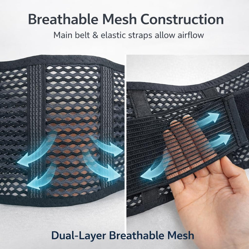 Breathable Back Brace for Lower Back Pain Relief – Lightweight 3D Air-Mesh Lumbar Support Belt with Dual-Adjust Pulley System – Ventilated Low-Profile Design for Sciatica, Herniated Disc, Driving & All-Day Wear M(Waist: 34"-43")