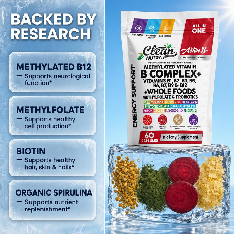 Vitamin B Complex Methylated B Vitamins for Women, Vitamin B12 Methylcobalamin Methylfolate B12 B1 B2 B3 B5 B6 B7 B9 Biotin Myo Inositol Choline Organic Spirulina Methylated Multivitamin 60 Ct