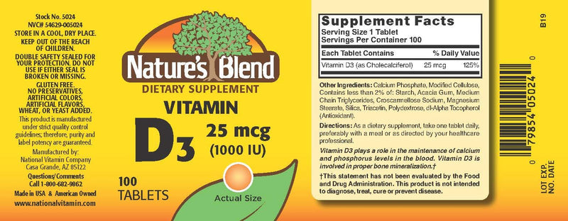 NAT B VIT D3 TB 1000IU 100 by Nature's Blend