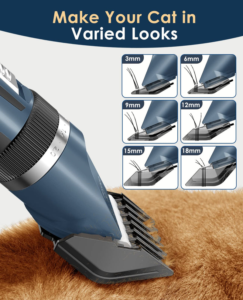 oneisall Cat Clippers for Matted Hair, Quiet Cat Shaver for Long Hair, Cordless Cat Hair Trimmer for Grooming, 2 Speed Pet Shaver Cat Grooming Kit for Cats Small Dogs Animals (Blue) Blue - BeesActive Australia