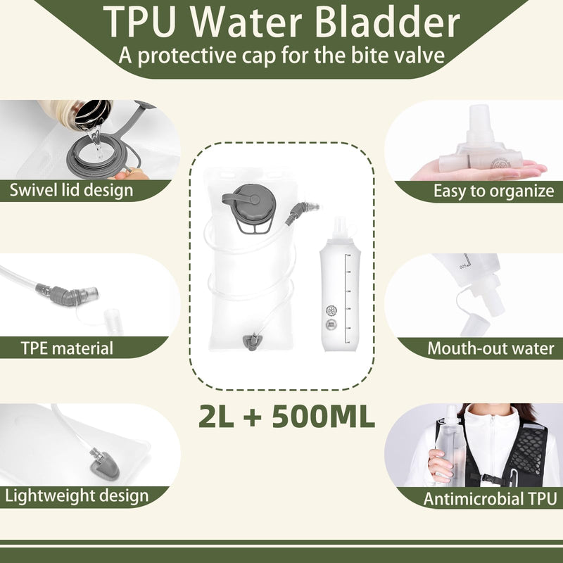 Unisex Running Vest Running Backpack - Adjustable Size Lightweight Trail Hydration Vest with 2L Bladder & 500ml Soft Flask, Mesh, Large Phone Pocket for Night Walking, Marathon(Reflective Strips)