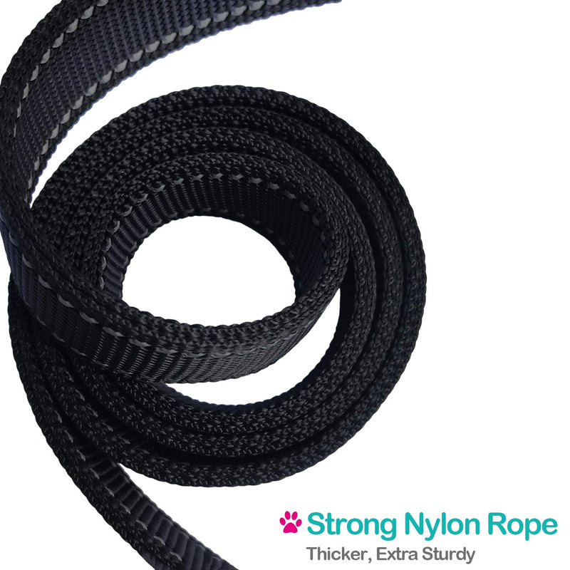 Short Dog Leash - Traffic Padded Handle - Heavy Duty - Short Nylon Dog Lead for Training Control - Reflective Threads Pet Leashes for Large Dogs and Medium Dogs (12 Inch, Reflective Black) 12 Inch - BeesActive Australia